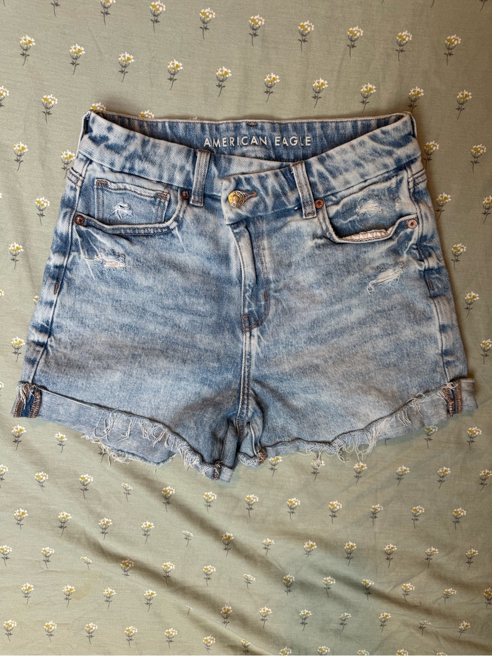 American Eagle Outfitters Light Wash Distressed High-Rise Denim Shorts